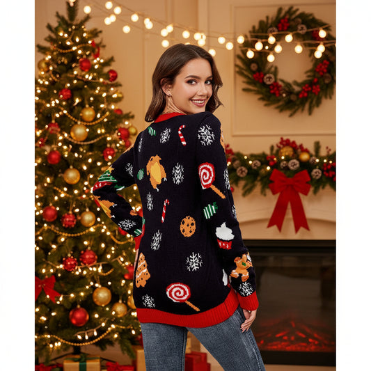 European And American Women's Clothing Casual Loose And Lazy Style Sweater Christmas Tree Contrast Color Jacquard CJ