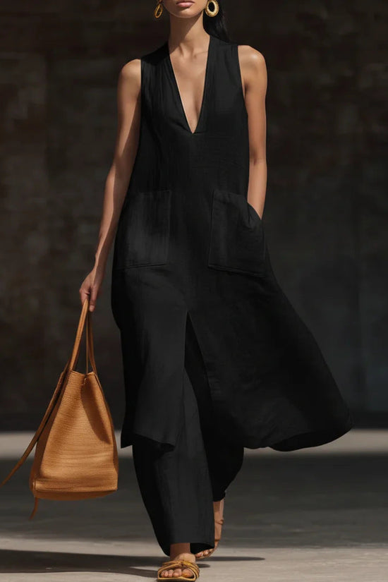 Casual New Style V-Neck Sleeveless Dress Set 