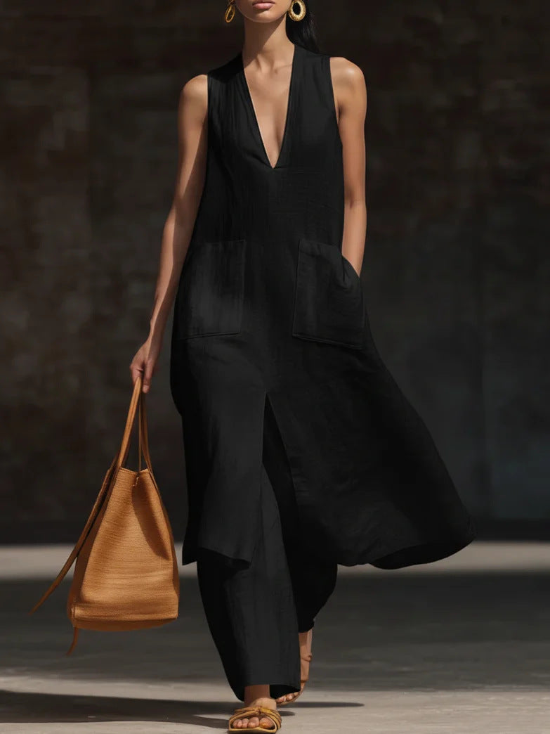 Casual New Style V-Neck Sleeveless Dress Set 