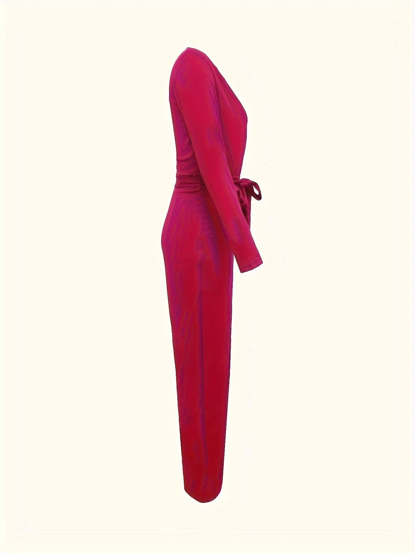 Women's Solid V-neck Bow Tie Waist Slimming Fashion Jumpsuit null
