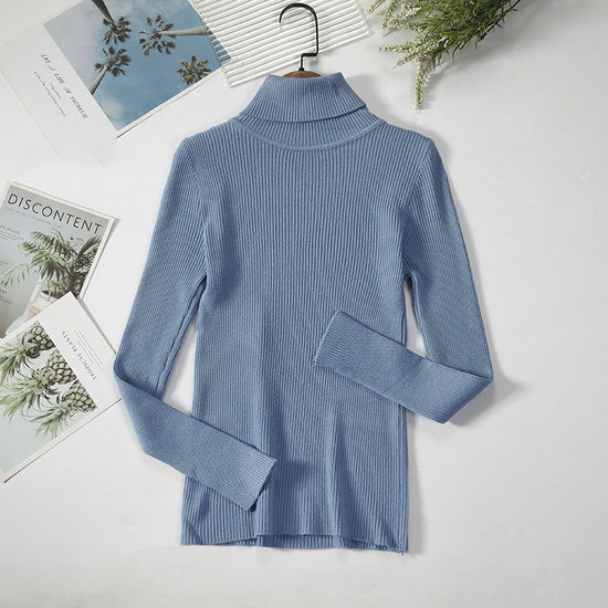 Solid Color Pit Strip Knit Pullover Turtleneck Sweater - Diversi™ Fashion