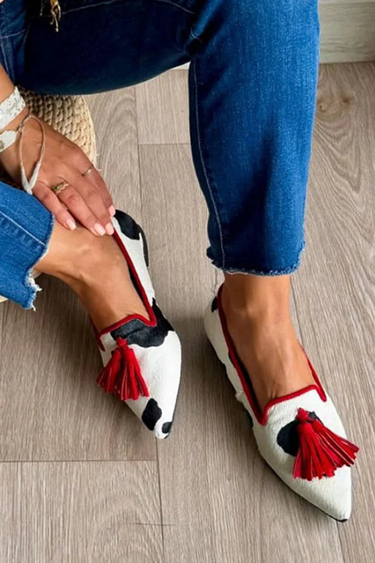 Women's Cows Pattern Tassel Casual Pumps 