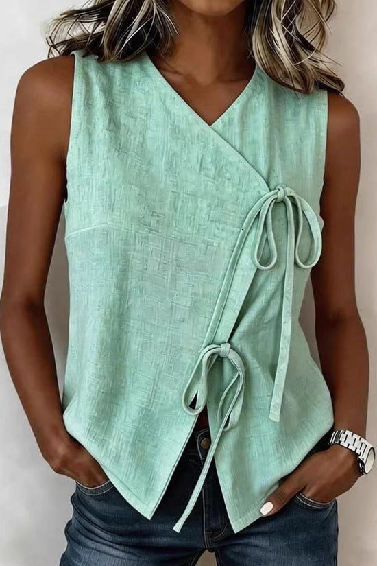Womens Bow-Tied V-Neck Top Sleeveless Tank Top 