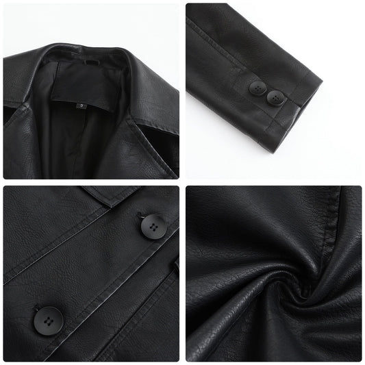 Long Leather Trench Coat Fashionable Outerwear For Women 