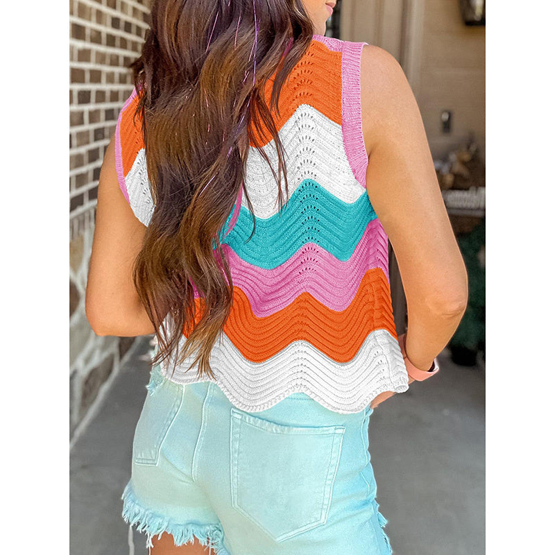 Women’s Rainbow-Striped Cropped Sweater Vest CJ US