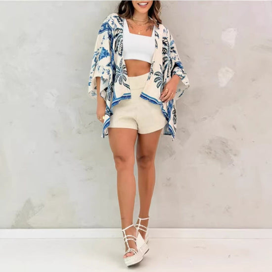 Loose-fitting Casual Womens Printed Cardigan Top 