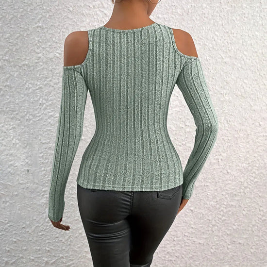 Women's Ribbed Long Sleeve Top Cut Out Front Detail Fitted Sexy Tee Casual Dressy T-Shirt Tops CJ US
