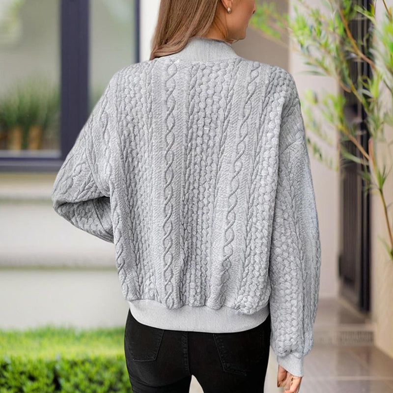 Women's Solid Color Button-Up Long Sleeve Jacket - Ribbed Texture Casual Top For Spring & Fall CJ US