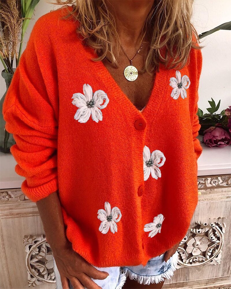 V-neck Crochet Loose Knit Cardigan Jacket Women Thickened CJ