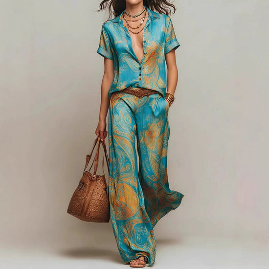 Cross-border Amazon Fashion Casual Elegant Resort Two-Piece Set 