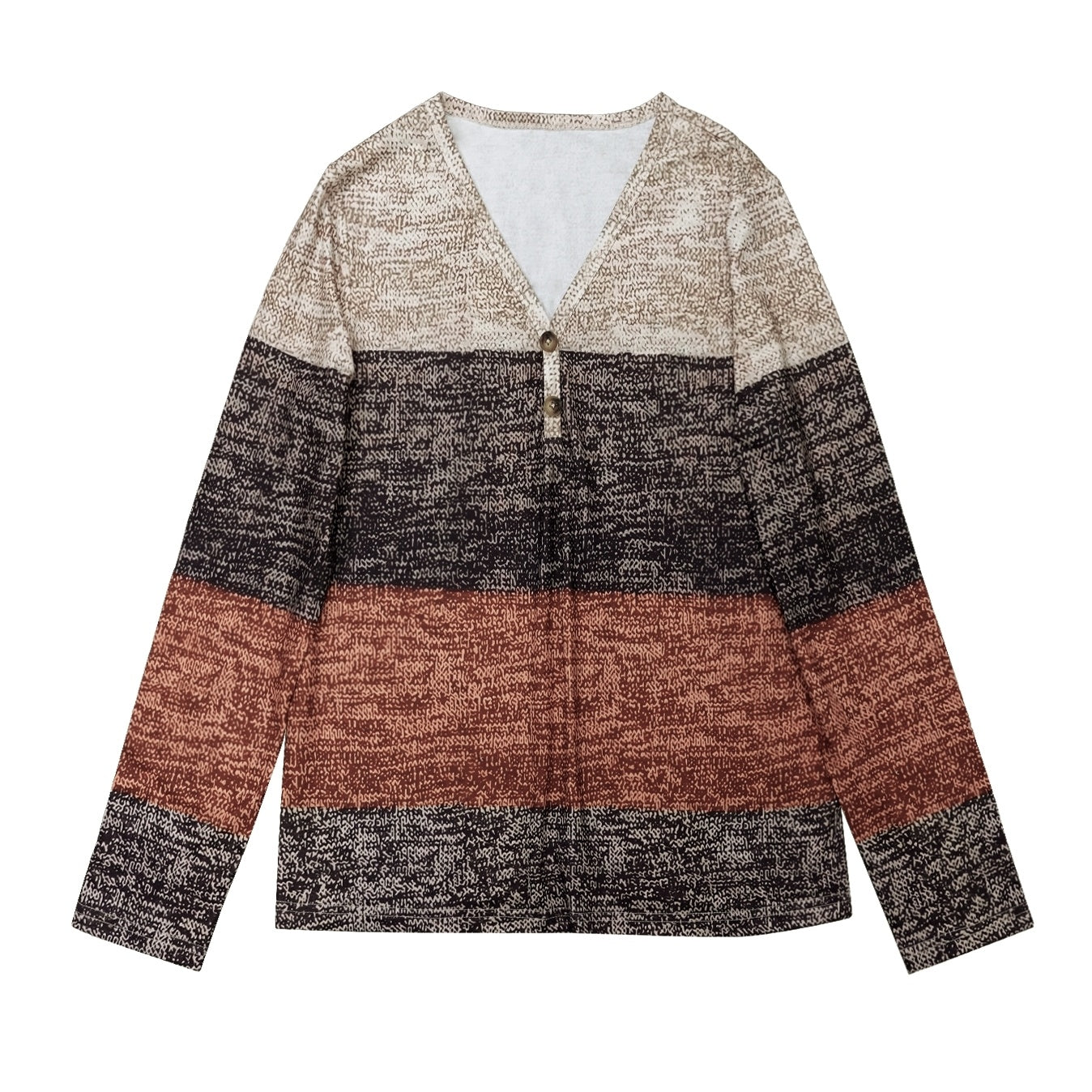 Women's Pullover Color Block Casual Print V-neck Long Sleeved T-shirt CJ US