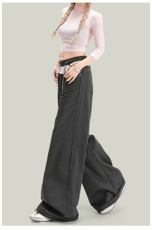 American-style Vintage Lace-panelled Casual Pants 