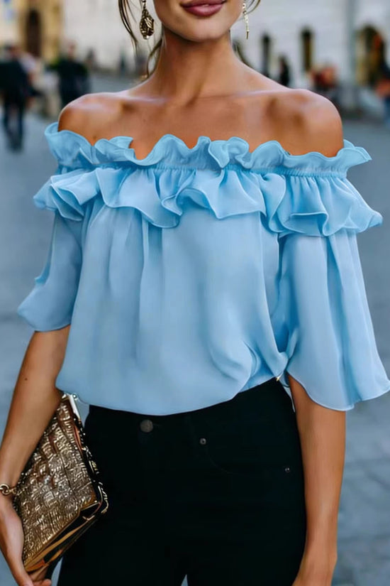 Solid-color Sexy Loose Off-shoulder Shirt 