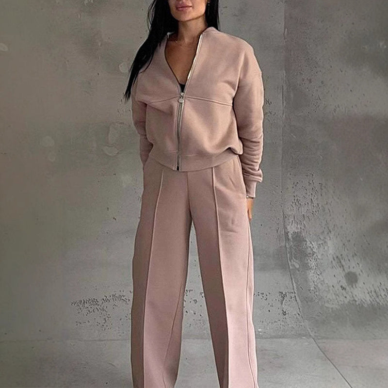 “2-Piece Zip-Up Sweatsuit Set with Wide-Leg Sweatpants” CJ US