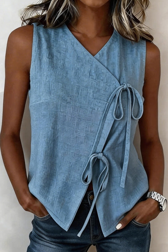 Womens Bow-Tied V-Neck Top Sleeveless Tank Top 