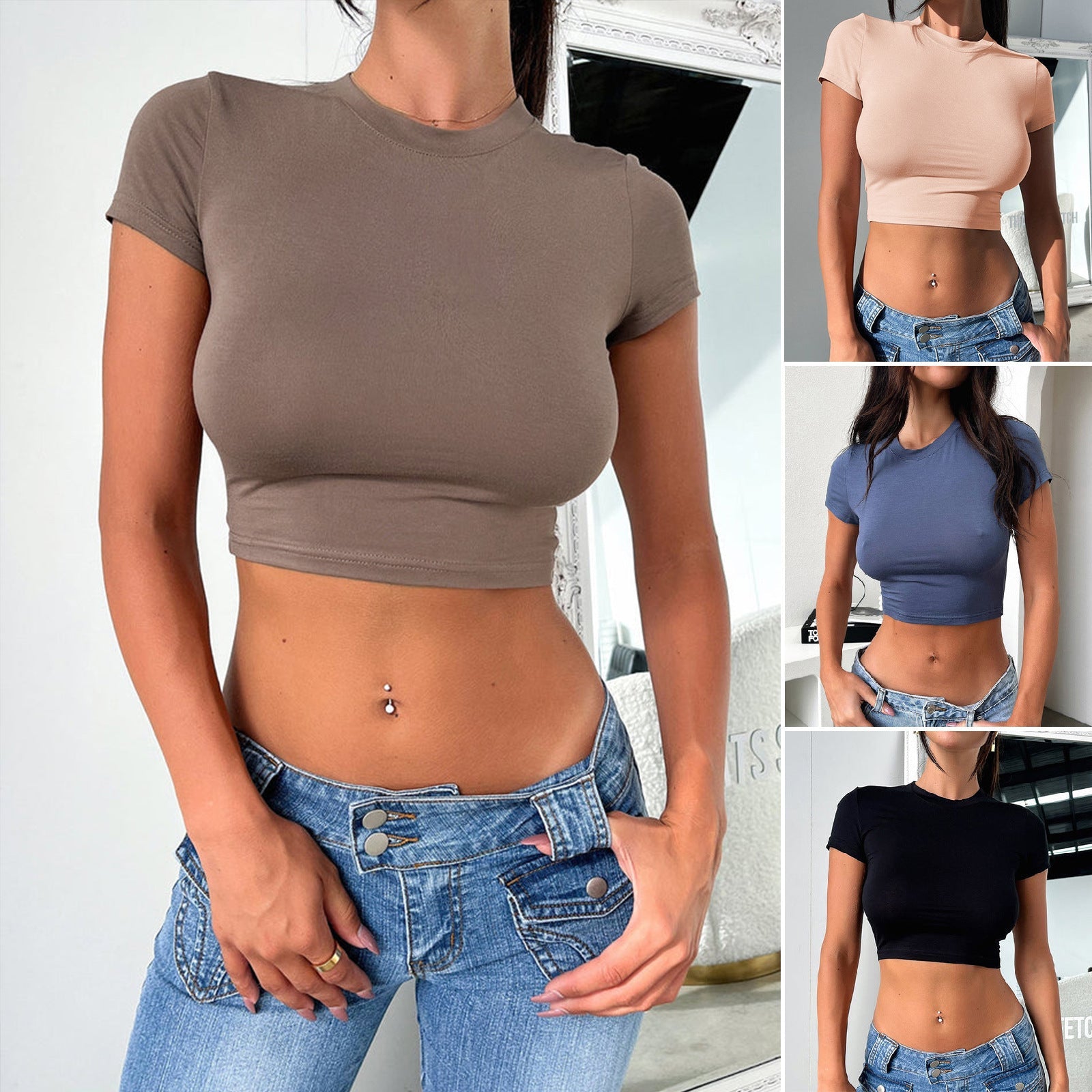 Women's Slim Fit Midriff-baring Short-sleeved Top FitiqueFit