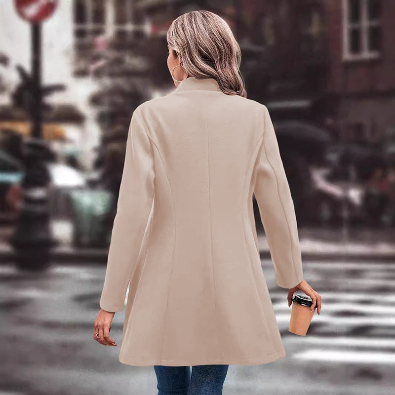 “Women’s Lapel Collar Single-Breasted Long Pea Coat Overcoat” CJ US