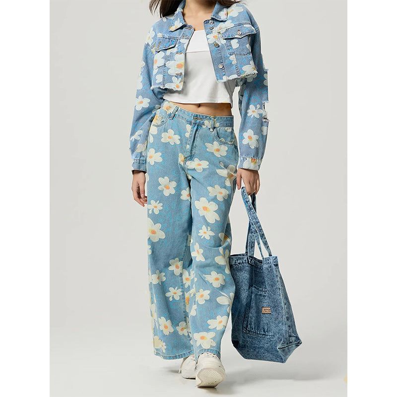 Vintage Flower Print Straight Jeans FitiqueFit