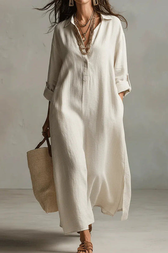 Casual Long-sleeve Shirt Dress, Laid-back Style Dress 
