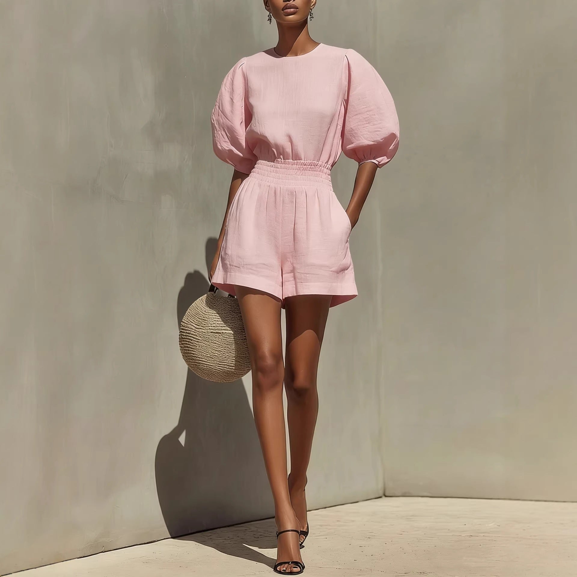 Women's Puff-Sleeve Casual Fashionable Comfortable Set 