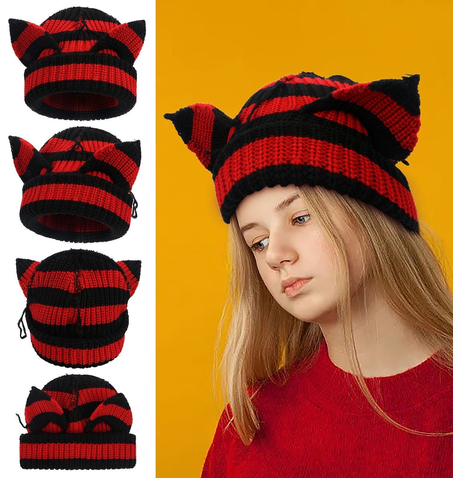 Devil Ears Thickened All Acrylic Knitted Hat 