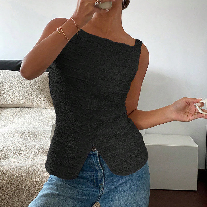 Womens Trendy Square Neck Button Up Vest Top Y2k Going Out Tank Tops CJ US