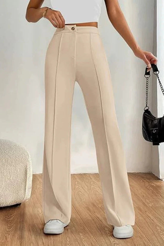 Womens Straight Flare Pants With High-Waisted Stitching Details 