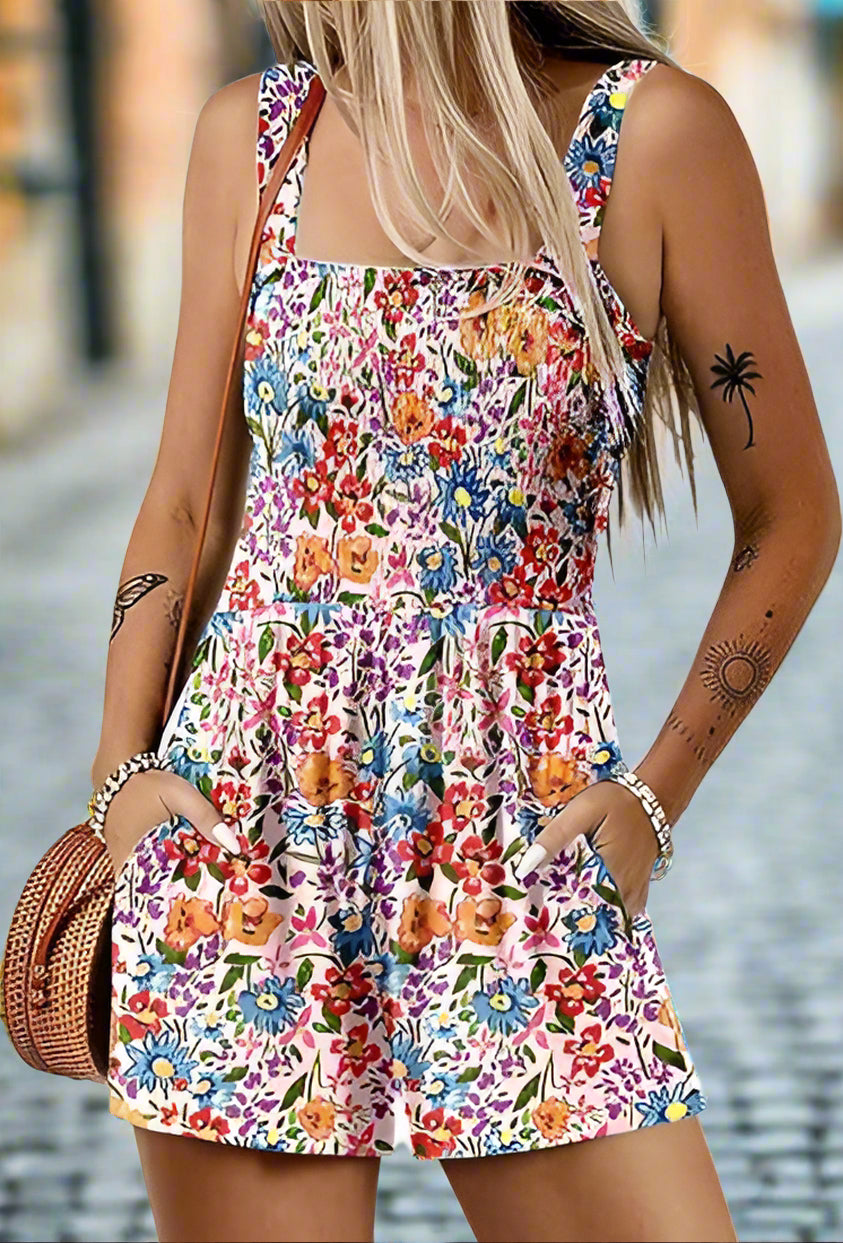 Flower Print Shorts Jumpsuit Summer Fashion Sleeveless Beach Bodysuit FitiqueFit