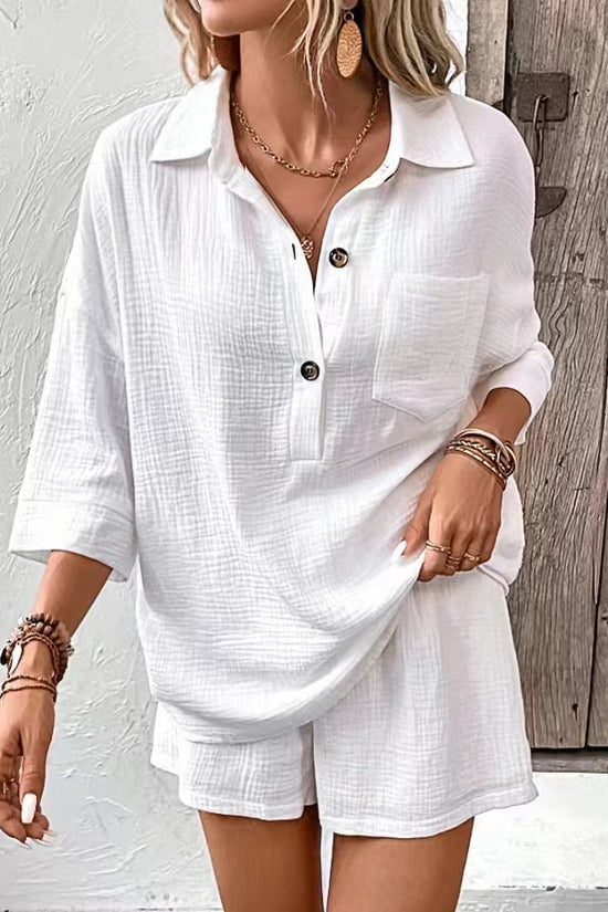 Casual Double-Panel Shirt With Lapel Collar Casual Two-Piece Set 