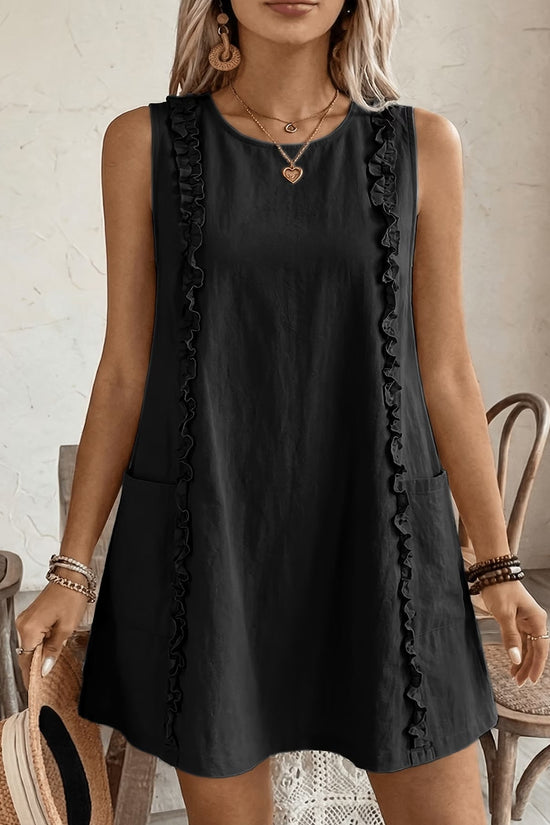 Women's Solid-Color Ruffle-Trimmed Dress 