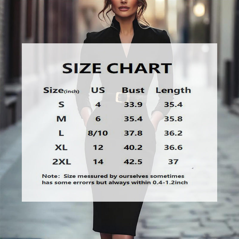 Women’s Black Bodycon Midi Dress – Formal Long Sleeve Belted CJ