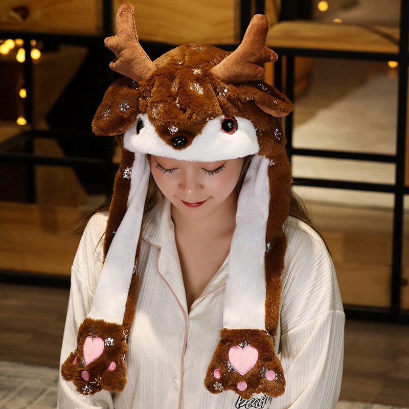 Novel Movable Christmas Hat Winter Cute Santa Claus Snowman Elk Hat CJ