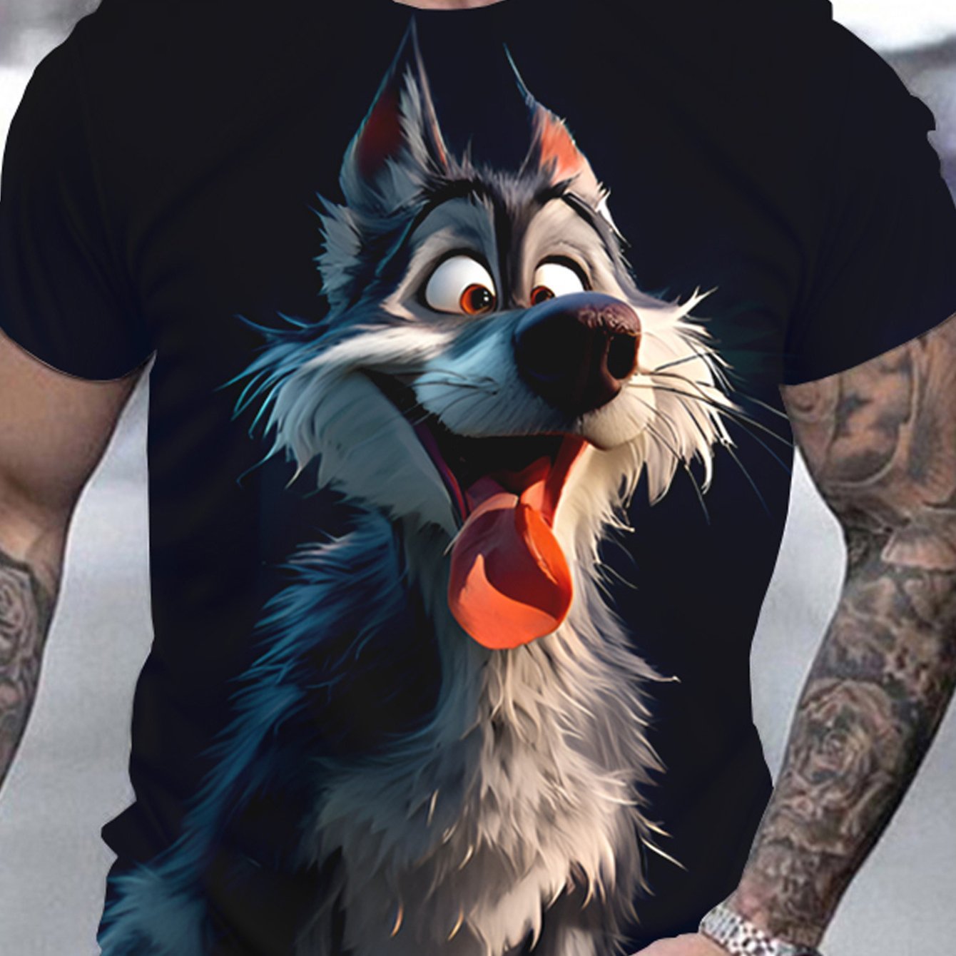 Men's 3D Wolf Print T-shirt - Casual Round Neck, Short Sleeved, Breathable Polyester - Perfect For Summer Outdoor And Casual Wear CJ US