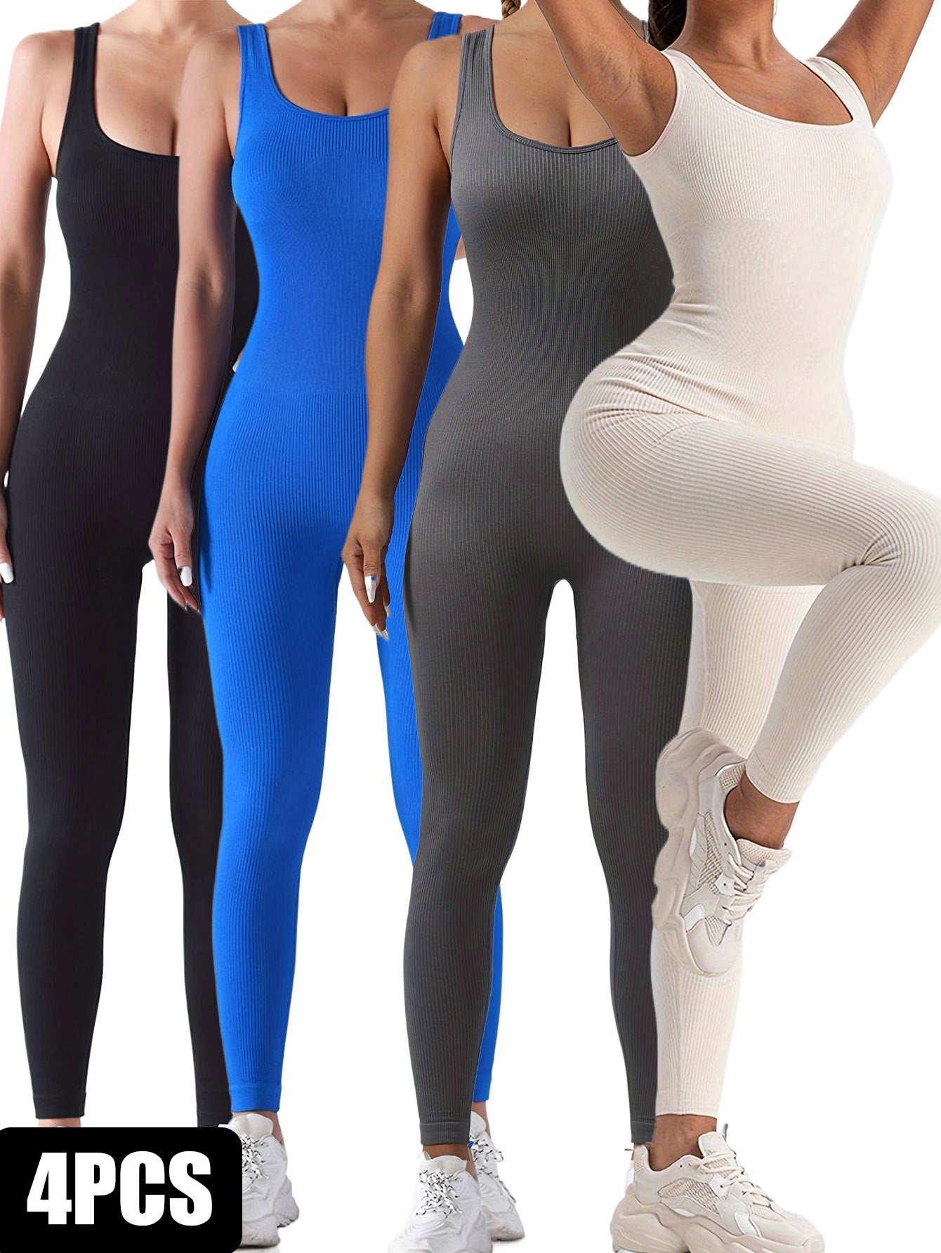 4 Pack Women’s Ribbed Sleeveless Jumpsuit CJ US
