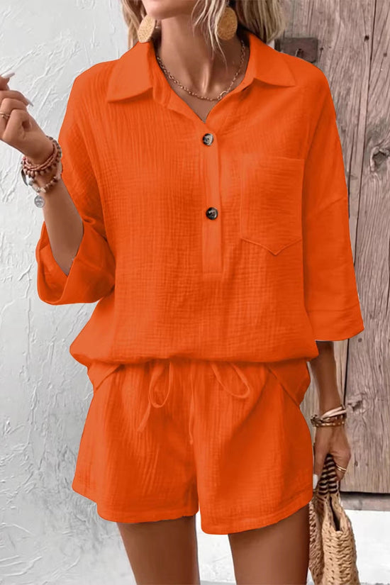 Casual Double-Panel Shirt With Lapel Collar Casual Two-Piece Set 