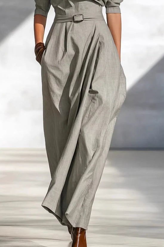 Slanted Shoulder Waist Long Dress 