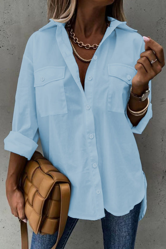 Women’s Casual Long Sleeve Shirt with Pocket CJ US