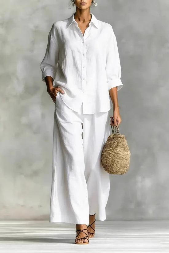 Women's Cotton And Linen Wide-leg Pants Suit 