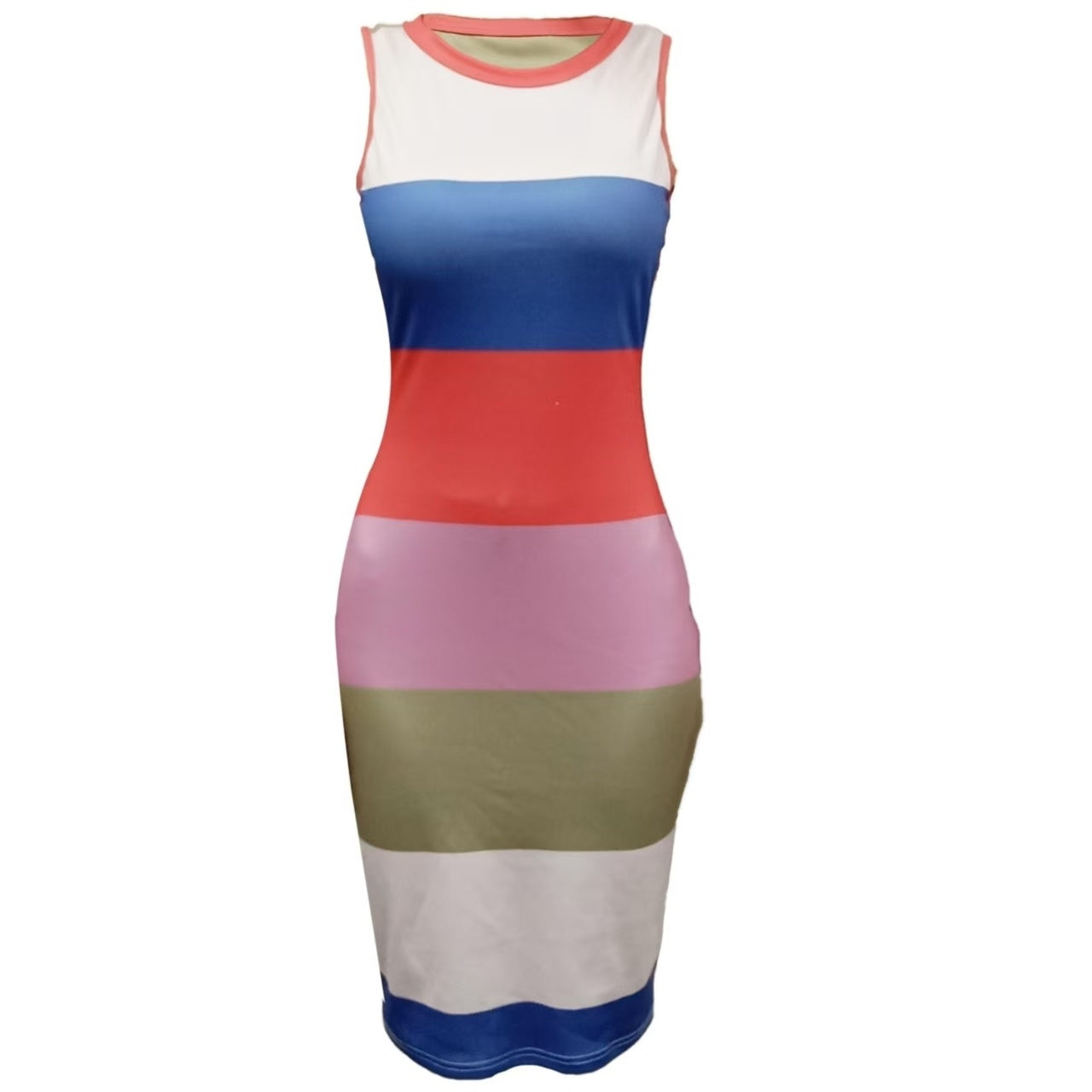 Women’s Color-Blocked Striped Sleeveless Bodycon Dress CJ US