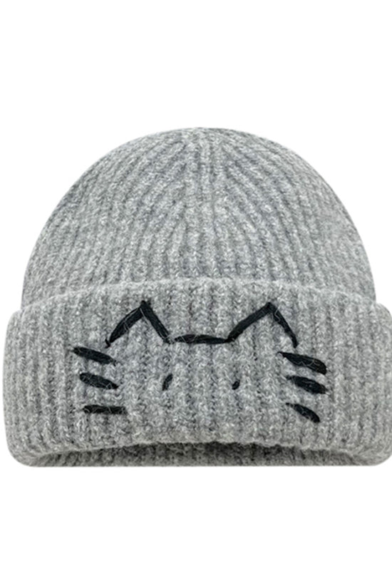 Women’s Cute Cat Line Design Knitted Hat – Warm Fall & Winter Beanie - FitiqueFit