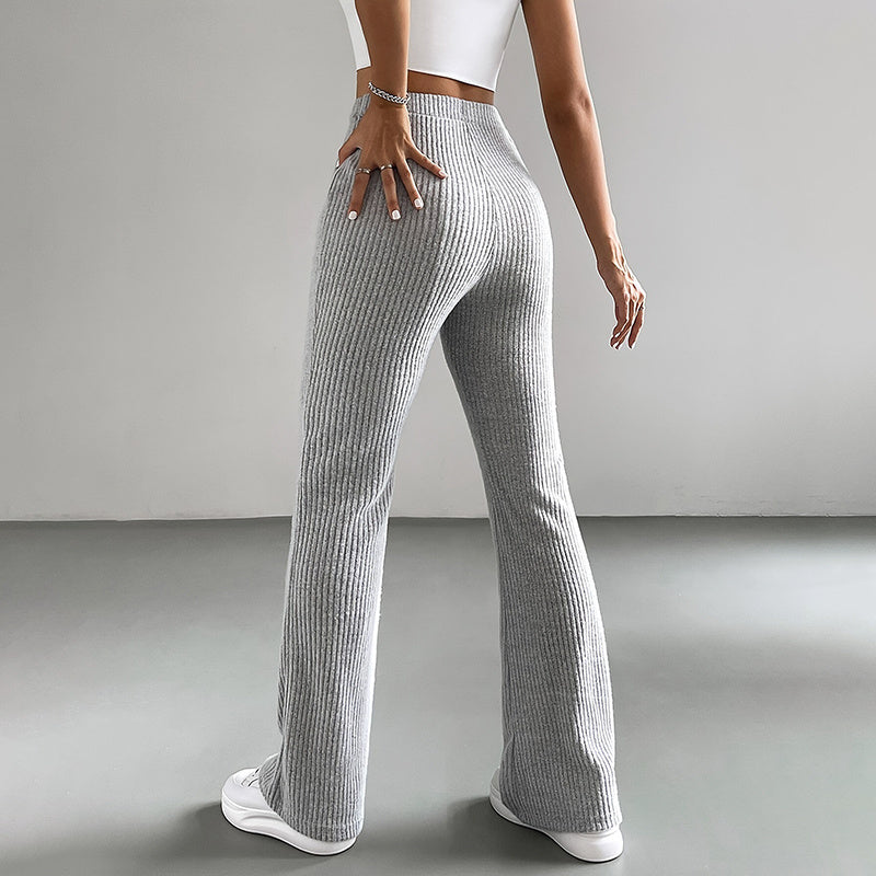 Women's Solid Color Rib-Knit Jogger Pants, Casual Stretch Pull-On Trousers For Spring And Fall 