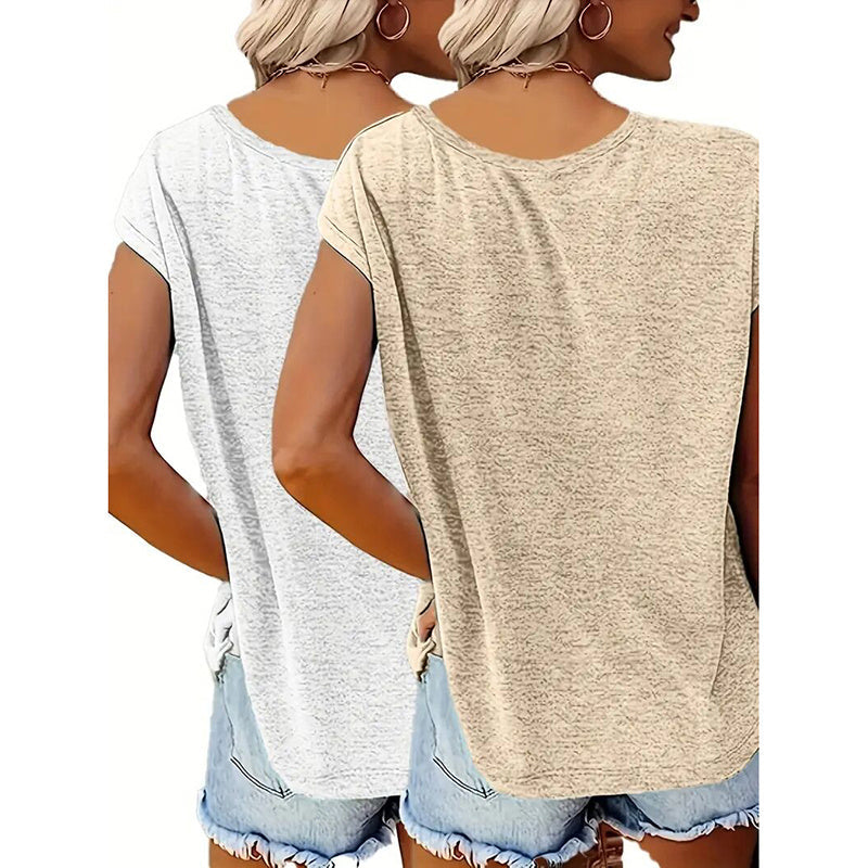 2-Pack Women's V-Neck Sleeveless Tank Tops – Loose Fit Casual Summer Beach Shirts FitiqueFit