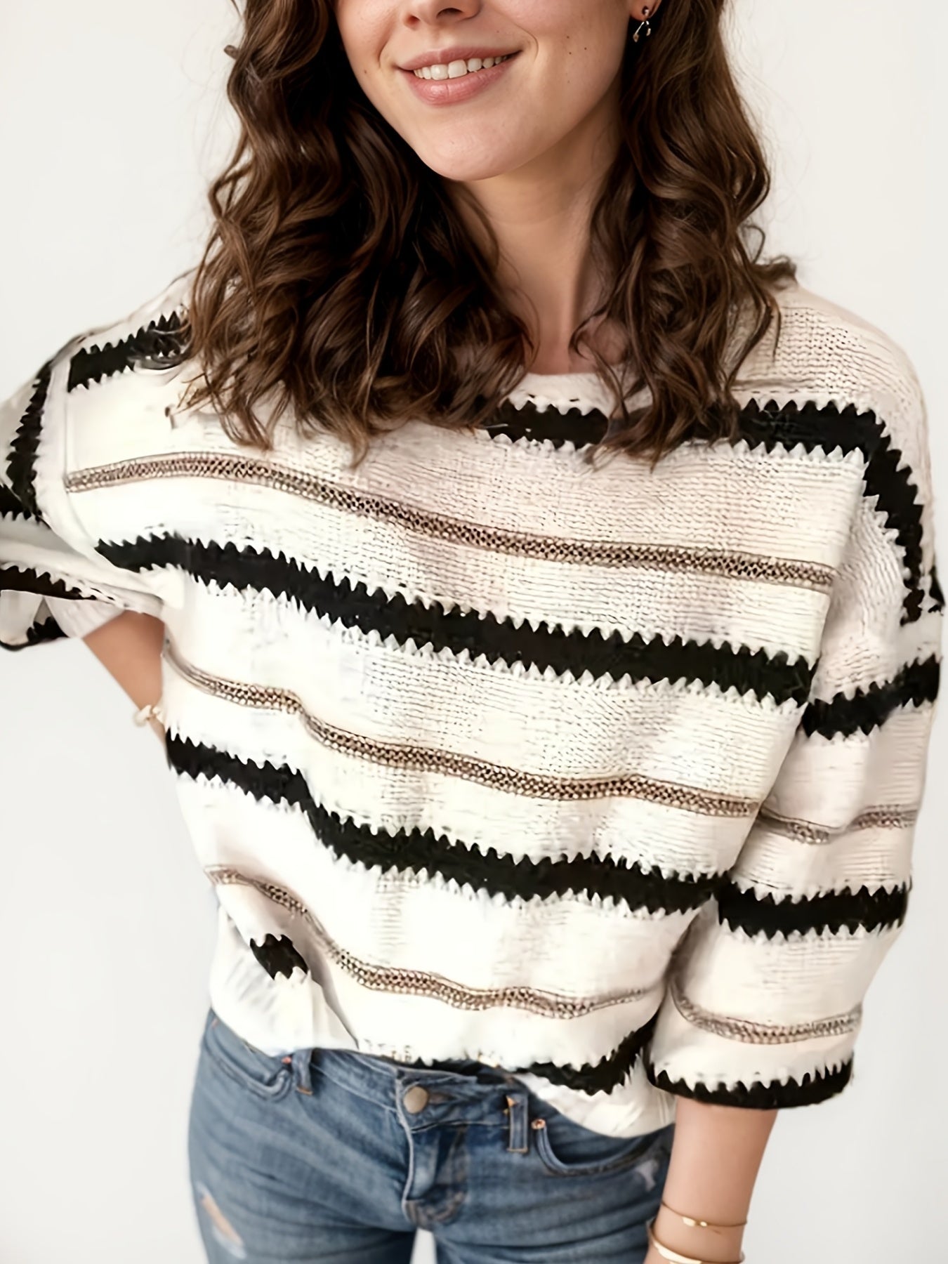 Women's Autumn And Winter Commuting Pullover, Striped Casual Long Sleeved Knitted Sweater Diversi Fashion™