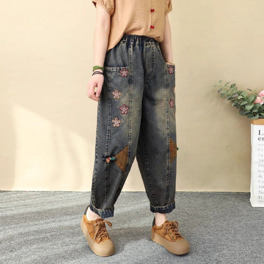 Spring Loose Patchwork Plus-size Cropped Harem Pants 