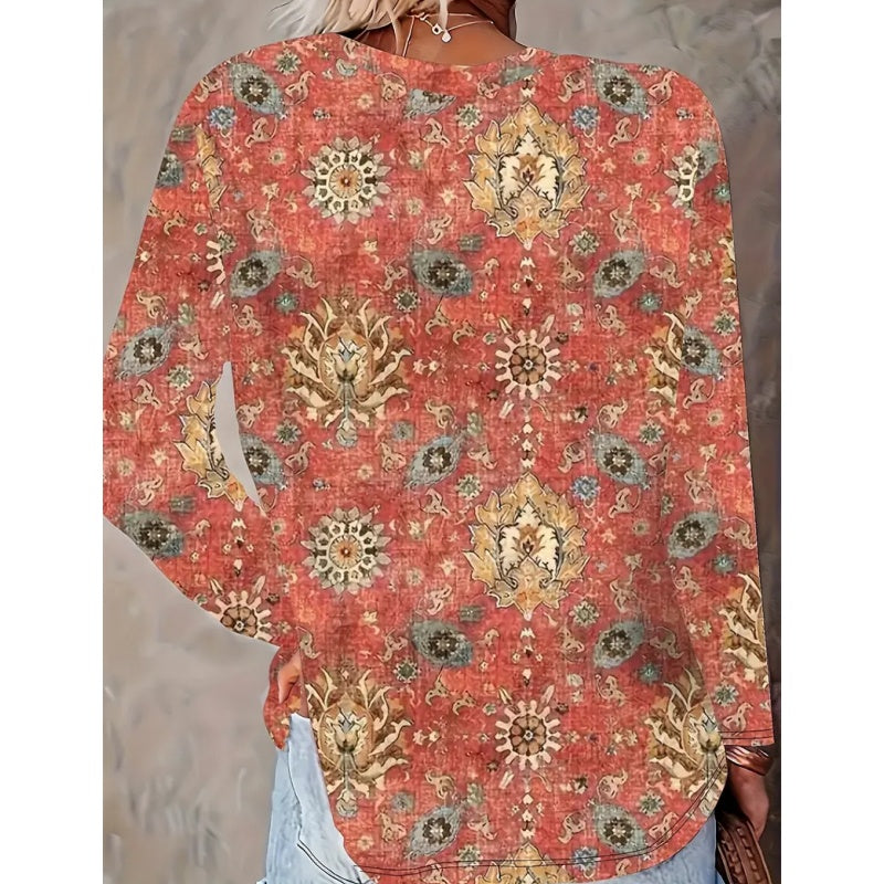 Womens Trendy Long Sleeve Tee Shirts Casual Loose Geometric Print Fall Tops CJ US
