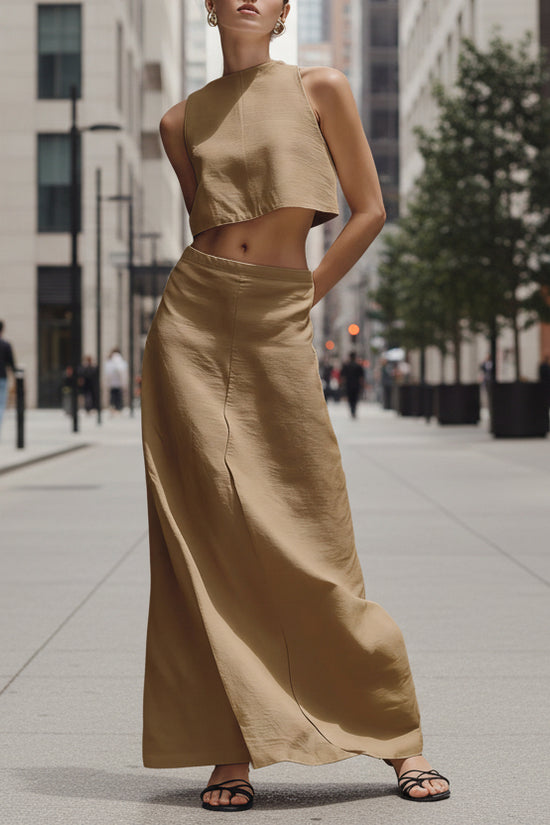 Summer Stylish Slimming Sleeveless Maxi Dress Elegant Two-Piece Set 