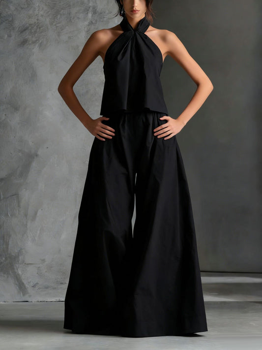 Loose-fitting Sleeveless Top And Wide-leg Pants Two-piece Set 
