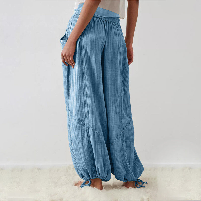 Women's Solid-color Wide-leg Pants With Elastic Drawstring Waist Elasticized Leg Cuffs Side Pockets For Spring&Fall Fashionable Simple Wear CJ US