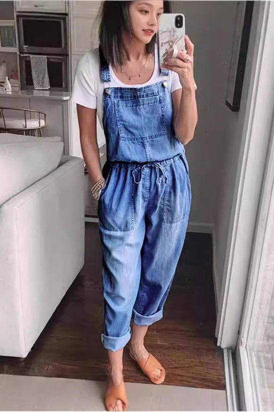 Fashionable Elastic Mid-Waist Jumpsuit Womens Pants 