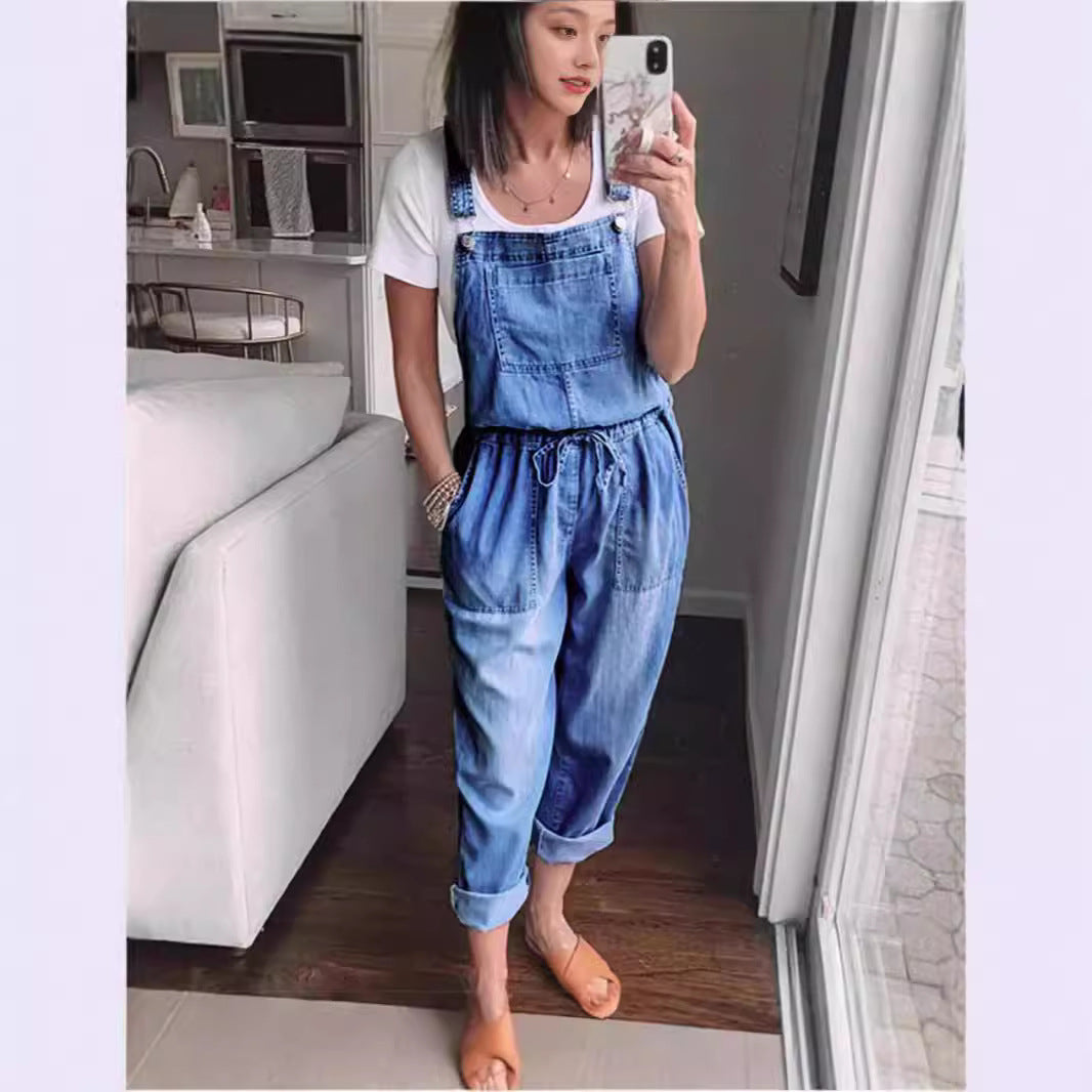 Fashionable Elastic Mid-Waist Jumpsuit Womens Pants 